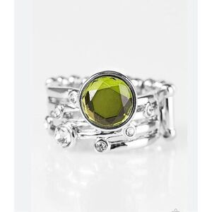 Green Silver Cocktail Ring with Expanded Stretch Back